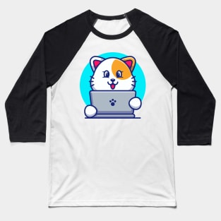 Cute cat with laptop cartoon design Baseball T-Shirt